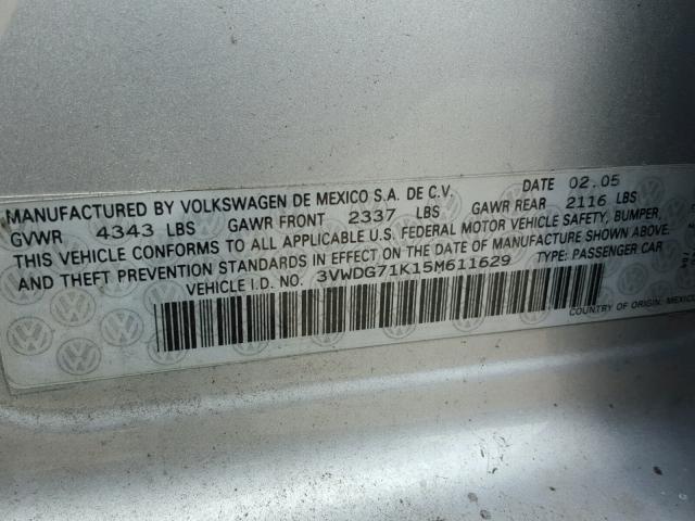 3VWDG71K15M611629 - 2005 VOLKSWAGEN NEW JETTA SILVER photo 10