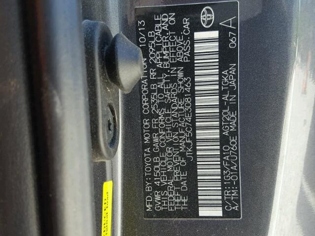 JTKJF5C74E3081463 - 2014 TOYOTA SCION TC 石墨色 照片 10