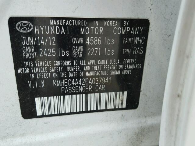 KMHEC4A42CA037941 - 2012 HYUNDAI SONATA HYB WHITE photo 10