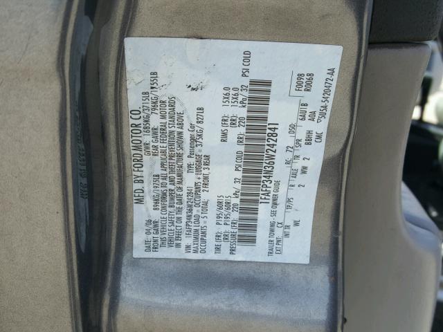 1FAFP34N36W242841 - 2006 FORD FOCUS ZX4 CHARCOAL photo 10