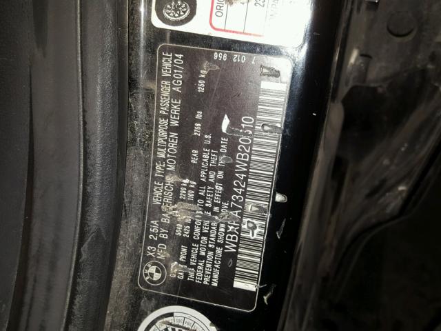 WBXPA73424WB20510 - 2004 BMW X3 2.5I BLACK photo 10