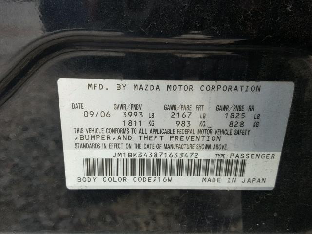 JM1BK343871633472 - 2007 MAZDA 3 HATCHBAC BLACK photo 10