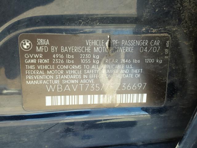 WBAVT73577FZ36697 - 2007 BMW 328 XIT BLACK photo 10