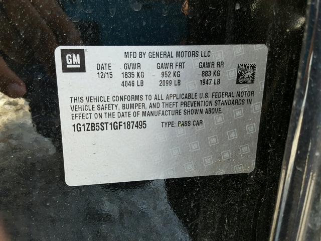 1G1ZB5ST1GF187495 - 2016 CHEVROLET MALIBU LS 黑色 照片 10