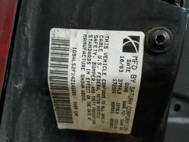 1G8AL52FX4Z146685 - 2004 SATURN ION LEVEL MAROON photo 10
