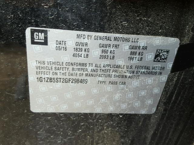 1G1ZB5ST2GF298489 - 2016 CHEVROLET MALIBU LS 黑色 照片 10