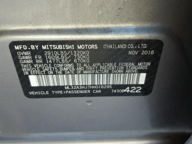 ML32A3HJ7HH016295 - 2017 MITSUBISHI MIRAGE ES GRAY photo 10