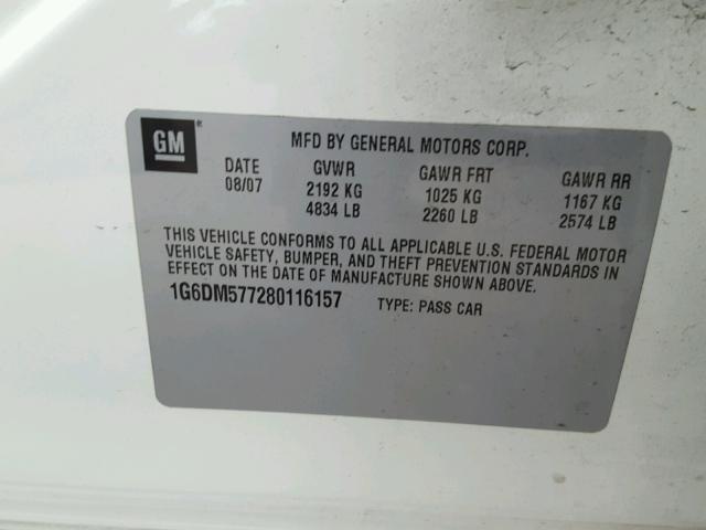 1G6DM577280116157 - 2008 CADILLAC CTS WHITE photo 10