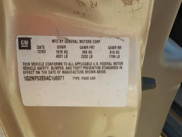 1G2NF52E04C198971 - 2004 PONTIAC GRAND AM S 金色 照片 10