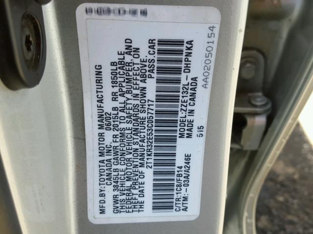 2T1KR32E53C057717 - 2003 TOYOTA MATRIX XR SILVER photo 10