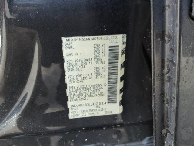 1N6AA0EC0CN307614 - 2012 NISSAN TITAN S CHARCOAL photo 10