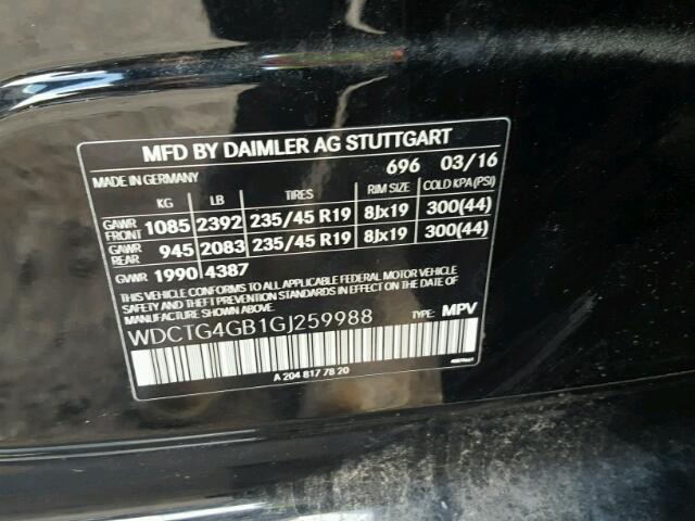 WDCTG4GB1GJ259988 - 2016 MERCEDES-BENZ GLA 250 4M BLACK photo 10