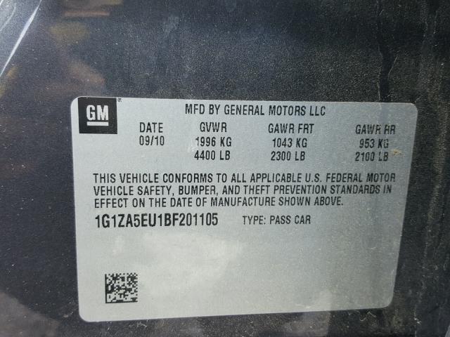 1G1ZA5EU1BF201105 - 2011 CHEVROLET MALIBU LS 灰色 照片 10