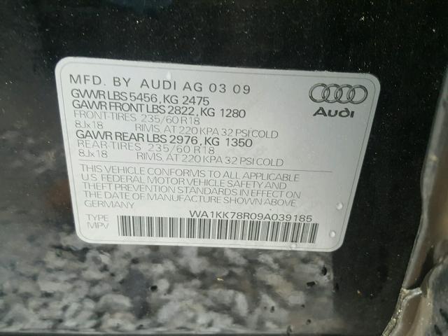 WA1KK78R09A039185 - 2009 AUDI Q5 3.2 BLACK photo 10