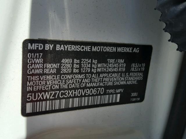 5UXWZ7C3XH0V90670 - 2017 BMW X3 SDRIVE2 WHITE photo 10