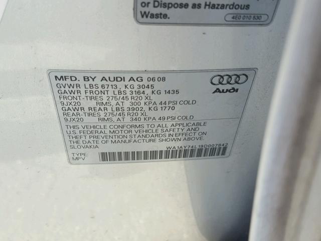 WA1AY74L19D007842 - 2009 AUDI Q7 3.6 QUA SILVER photo 10