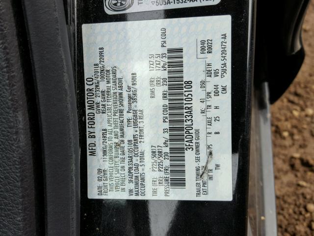 3FADP0L33AR105108 - 2010 FORD FUSION HYB BLACK photo 10