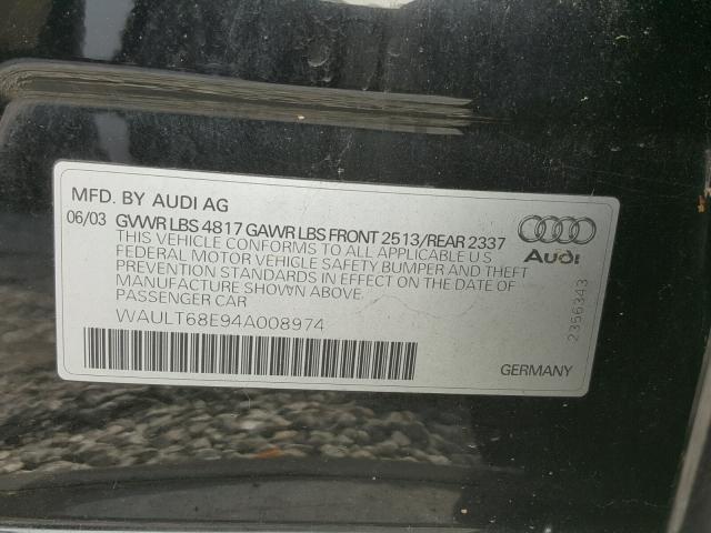 WAULT68E94A008974 - 2004 AUDI A4 3.0 QUA BLACK photo 10