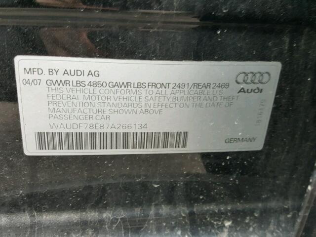 WAUDF78E87A266134 - 2007 AUDI A4 2.0T QU BLACK photo 10