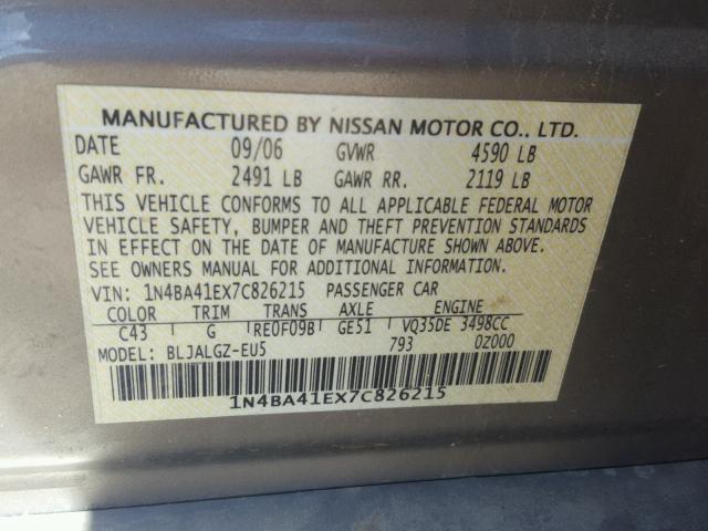 1N4BA41EX7C826215 - 2007 NISSAN MAXIMA SE GOLD photo 10