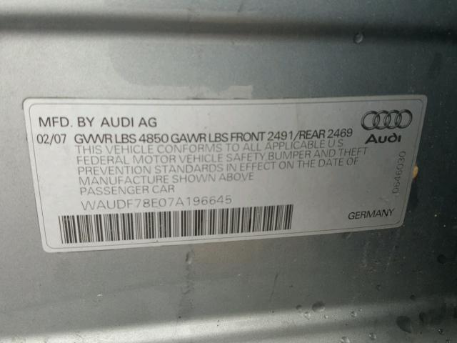 WAUDF78E07A196645 - 2007 AUDI A4 2.0T QU GRAY photo 10