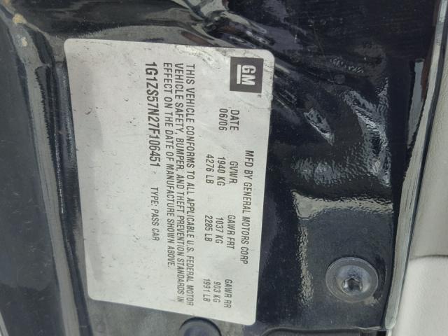 1G1ZS57N27F106451 - 2007 CHEVROLET MALIBU LS BLACK photo 10