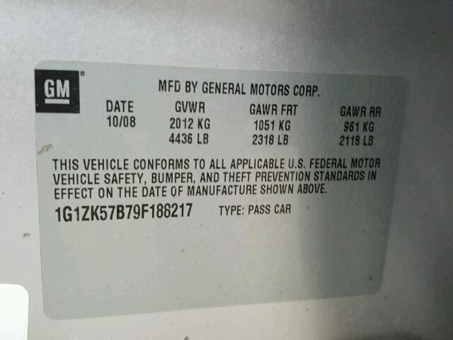 1G1ZK57B79F188217 - 2009 CHEVROLET MALIBU LTZ 银色 照片 10