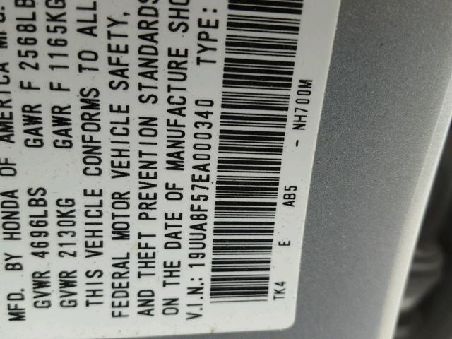 19UUA8F57EA000340 - 2014 ACURA TL TECH Արծաթագույն լուսանկար 10