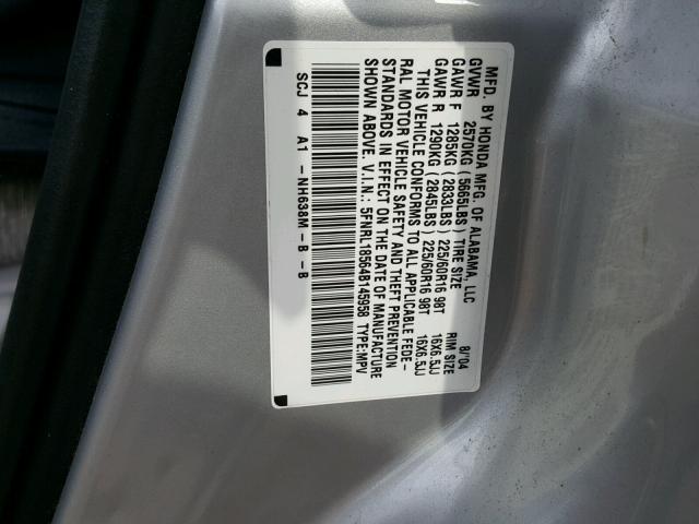 5FNRL18564B145958 - 2004 HONDA ODYSSEY LX SILVER photo 10