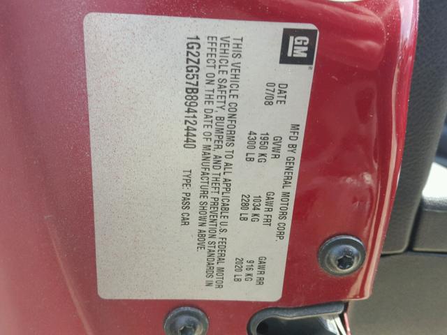 1G2ZG57B894124440 - 2009 PONTIAC G6 RED photo 10