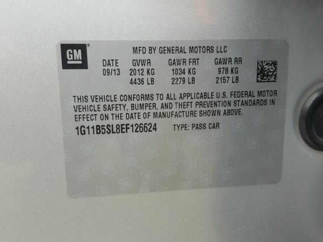 1G11B5SL8EF126624 - 2014 CHEVROLET MALIBU LS 银色 照片 10