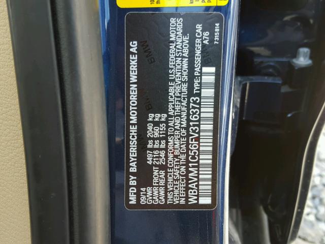 WBAVM1C56FV316373 - 2015 BMW X1 SDRIVE2 BLUE photo 10