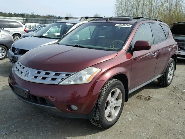 JN8AZ08W45W421828 - 2005 NISSAN MURANO SL MAROON photo 2