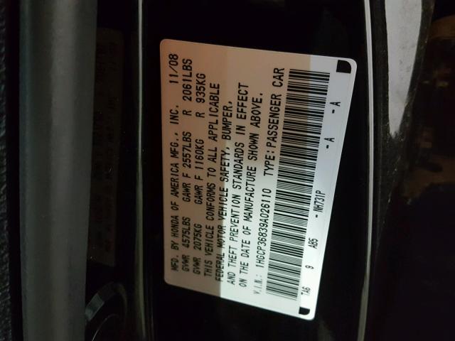 1HGCP36839A026110 - 2009 HONDA ACCORD EXL BLACK photo 10