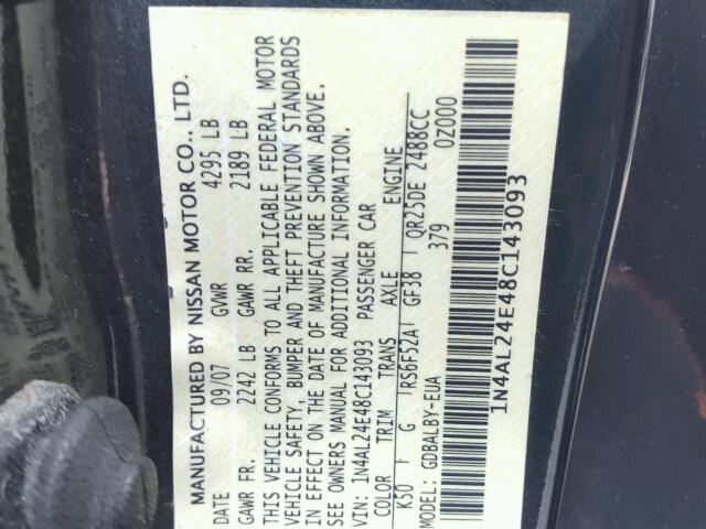 1N4AL24E48C143093 - 2008 NISSAN ALTIMA 2.5 GRAY photo 10