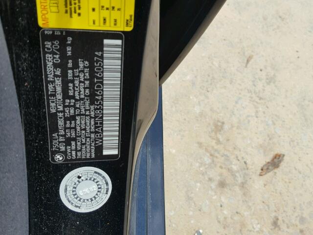 WBAHN83546DT60574 - 2006 BMW 750 BLACK photo 10
