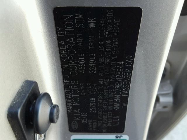 KNALN4D78E5128944 - 2014 KIA CADENZA PR SILVER photo 10