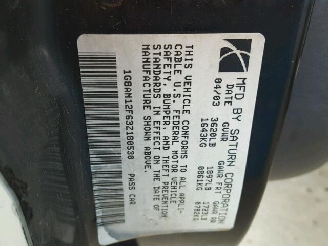 1G8AN12F63Z180530 - 2003 SATURN ION LEVEL SILVER photo 10