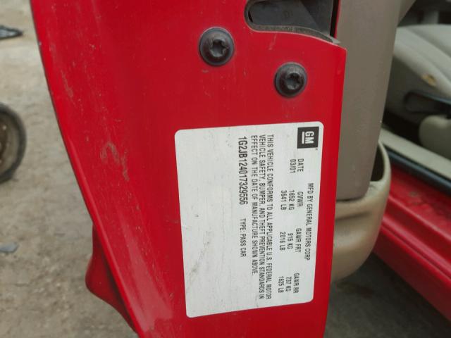 1G2JB124017329556 - 2001 PONTIAC SUNFIRE SE RED photo 10