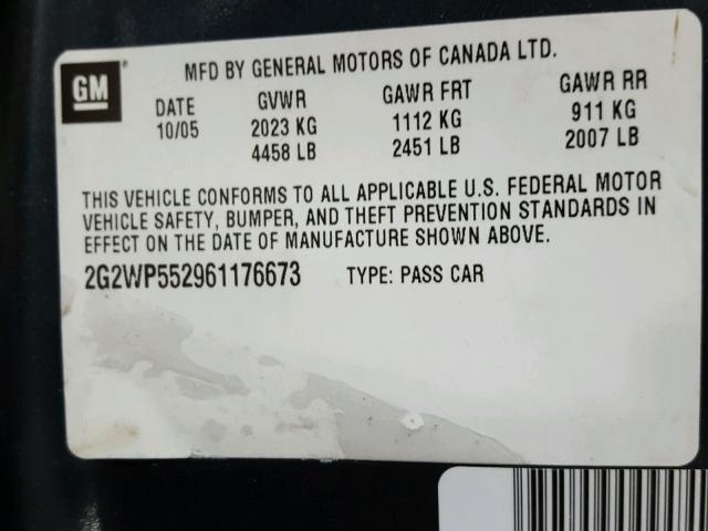2G2WP552961176673 - 2006 PONTIAC GRAND PRIX GRAY photo 10
