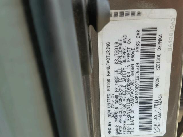 1NXBR30E97Z876219 - 2007 TOYOTA COROLLA CE GRAY photo 10