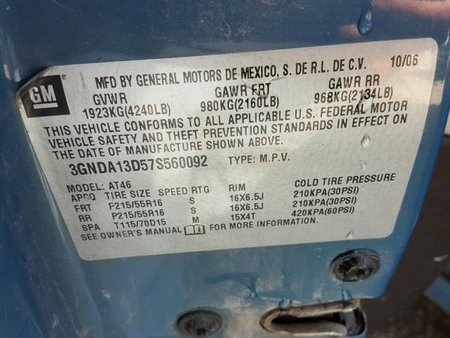 3GNDA13D57S560092 - 2007 CHEVROLET HHR LS 蓝色 照片 10