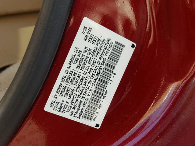 5FNRL38235B130689 - 2005 HONDA ODYSSEY LX MAROON photo 10