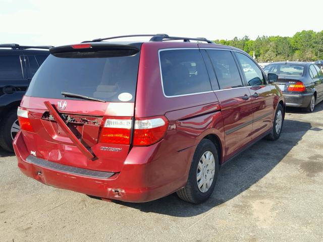 5FNRL38235B130689 - 2005 HONDA ODYSSEY LX MAROON photo 4