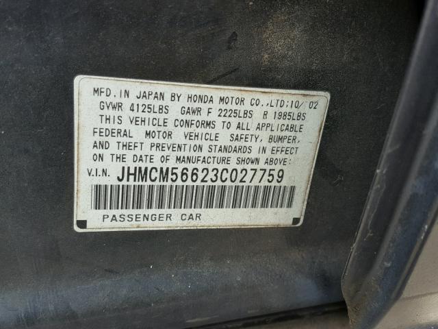 JHMCM56623C027759 - 2003 HONDA ACCORD EX GRAY photo 10