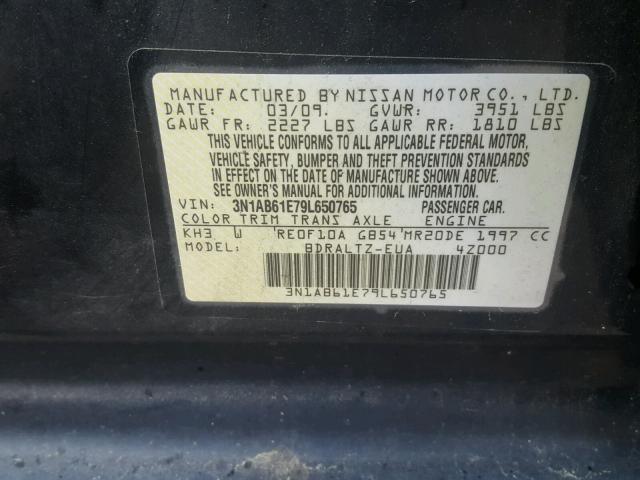 3N1AB61E79L650765 - 2009 NISSAN SENTRA 2.0 BLACK photo 10