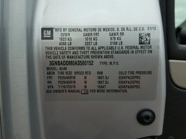 3GNBADDM0AS580152 - 2010 CHEVROLET HHR SS 银色 照片 10