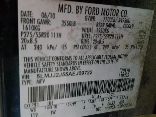 5LMJJ2J55AEJ09722 - 2010 LINCOLN NAVIGATOR 黑色 照片 10