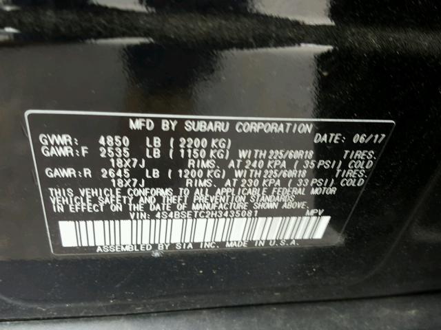 4S4BSETC2H3435081 - 2017 SUBARU OUTBACK TO BLACK photo 10