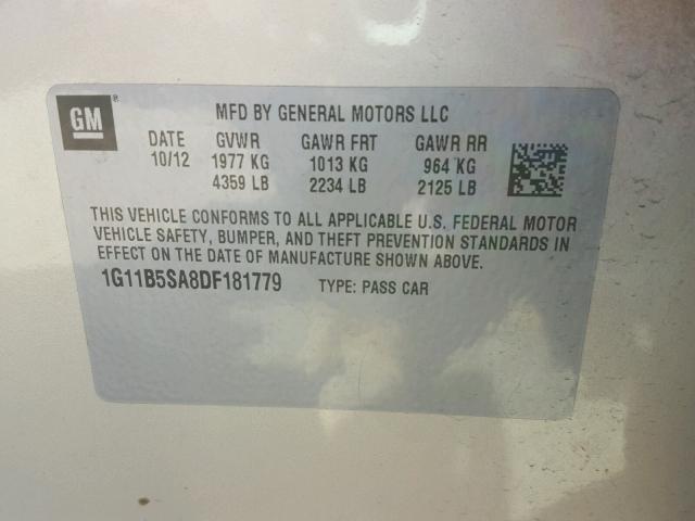 1G11B5SA8DF181779 - 2013 CHEVROLET MALIBU LS თაფლისფერი ფოტო 10
